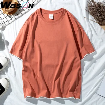 Wbson Bombaž Barva T-shirt Moški Ženske Priložnostne Godd Tkanine Vrh Tees 7 Color Plus Velikost S-6XL HLNH-2101