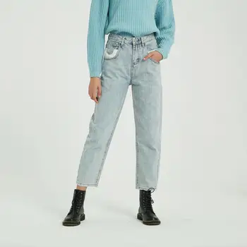 Wixra podkrepljena BF Priložnostne Žensk Denim Jeans Hlače Visoko Pasu Žepi Hlače Spomladi Jeseni Dame Jeans