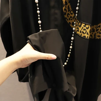 XITAO 2020 Jeseni Nova Ženska Obleka Ohlapno Plus Velikost korejski Slog Obleke za Ženske z Dolgimi Rokavi, Šivanje Leopard Trend WJ1018