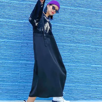 XITAO Mozaik Gumb Vzorec Tiskanja Obleka Ženske 2020 Jeseni Priložnostne Modni Slog Temperament O Vratu Poln Rokav Obleka ZP2500