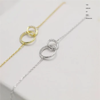 Y-XL202008091 S925 sterling srebro lep Japonski in korejski slog dvojni krog obroč ženske ključnico ogrlica 2020