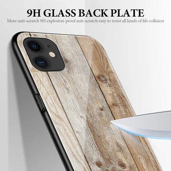 Za iPhone 11 Max Pro XS XR X 7 8 8Plus 6 S Plus Kaljeno Steklo Primeru Lesa Zrn Nazaj Zaščitni ovitek Za Apple iPhone 11 7 Capa
