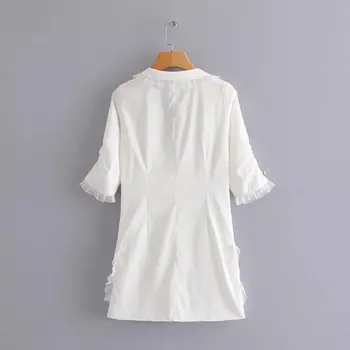 Za ljubezen slog žensk čipke mini obleka bela Puff rokavi, z slim hlačnice v vratu, ohlapno visoko pasu oblog počitnice poletje obleko