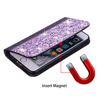 Za Samsung Galaxy A20e Primeru Magnetni Usnje Slim Case na Za Samsung A20 A205F A 20e A202 A20s Projekcijska Stojala Glitters Telefon Kritje