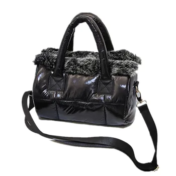 Zajec krzno krzno vrečko Navzdol bag2020 pozimi nove ženske torba prostor bombažno vrečko ramenski Messenger bag luksuzni ženske oblikovalec torbici