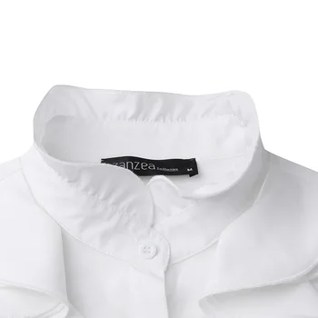 ZANZEA 2021 Žensk Flounce Elegantno Bluzo Ruffle Priložnostne Majice Dolg Rokav Vrhovi Ženski Gumb OL Delo Blusas Plus Velikost Tunika