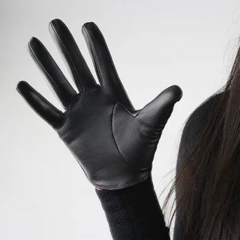 Zaslon na dotik Pravega Usnja Rokavice Čiste Ovčje kože Ultra-Short Black Vitki Prsti Ženske Modele Brez Podloge TB03