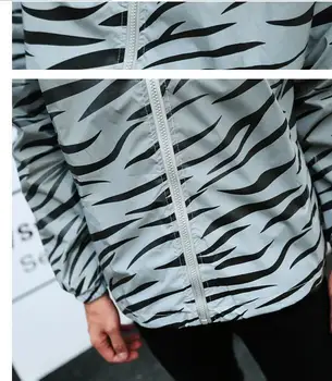 Zebra fluorescentna oblačila Vrhnja suknjič priložnostne hiphop windbreaker 3m odsevni jopič plime Spolne plašč hooded