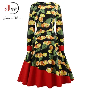 Zimske Obleke Long Sleeve Vintage Cvjetnim Tiskanja Ženske Priložnostne Jeseni Plus velikost Oblačila 50s Elegantne Retro Stranka Oblačila