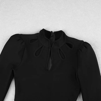 Zimski Modni Seksi Dolg Rokav Turtleneck Bela Črna Ženske Bodycon Povoj Obleko 2020 Ženski Večer Stranka Obleko Elegantno