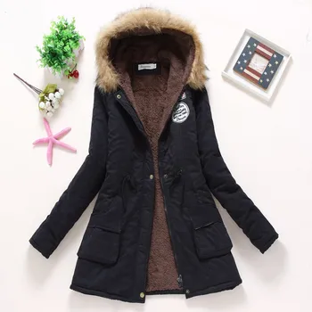 Zimski Plašč Ženske 2016 Novo Parka Priložnostne Outwear Vojaške Hooded Zadebelitev Bombaž Plašč Zimski Suknjič Fur Coats Ženske Obleke D21