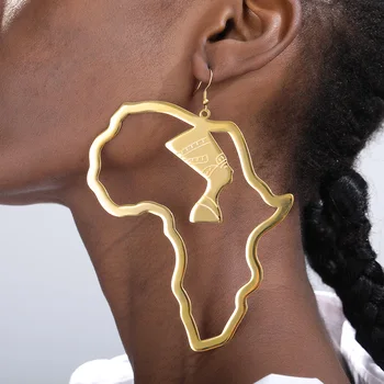 Zlata Barva Nerjavnega Jekla Egiptovske Kraljice Nefertiti Uhani za Ženske Afriške Zemljevid Uhani 2020 Trend Afriki Etnične Nakit
