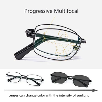 Zložljivi Photochromic Obravnavi Očala Moških Progresivna Multifokalna Presbyopic Očala Anti-modra Lahkih Kovin Celotno sliko Končal