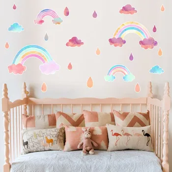 Zollor Pisane Mavrice Oblak DIY Stenske Nalepke, Raindrop Baby Otroci Soba Art Samolepilne Nalepke Doma Vrtec Dekorativne Tapete