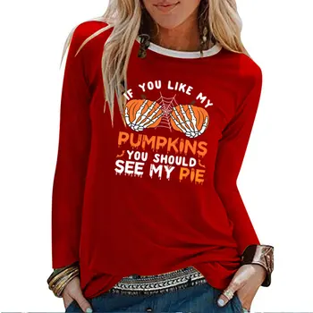 Če Vam je Všeč Moje Buče Tiskanja Halloween Dolg Rokav T-majice Ženske Jeseni, Pozimi Graphic Tee Estetske Ženska Tshirts Bombaž 2020
