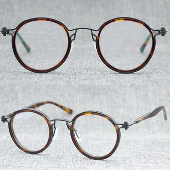 Čistega Titana Acetat Eye Glasses Okvir Moški Letnik Krog Recept Za Očala Wommen Japonski Retro Kratkovidnost Optična Očala