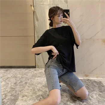 Črne Skinny Jeans Ženska Kolena Dolžina Visoko Pasu Kažejo Slim 2020 Novo Poletje Luknjo Elastična Korejski Pol Kolena Traper Hlače Ženske