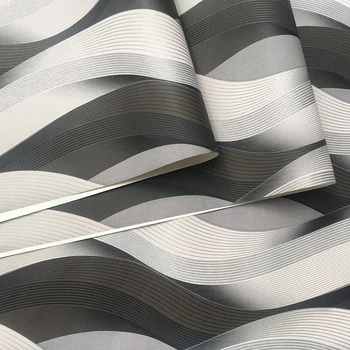 Črno Siva, Bela Kovinski Teksturo 3D Val Ozadje Vinil Kakovosti Sodobnih Luksuznih Wall Paper Roll