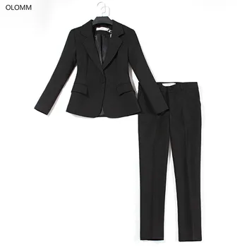 Ženska poslovna obleka Visoke kakovosti črn gumb jopič bo ustrezala Slim hlače nastavite 2019 jeseni obleko, dvodelno, obleke lady bo ustrezala urad