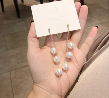 ženske Modni uhani galvanizacijo več pearl tassel dolgo uho žice uho nakit