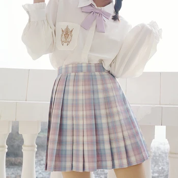 Ženske Naguban Krila 2020 Visoko Pasu korejskem Slogu Roza Vzorcem Krila za Dekleta Cute Sweet Kawaii Ženske Mini Krilo Femlae Enotna