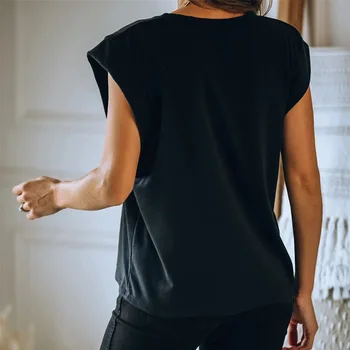 Ženske Priložnostne Črno Belega T-shirt Ulične O-vratu, Ohlapno Kratek Rokav T Shirt Trdna Camisas Mujer Osnovne Plus Velikost Tees 2021 VRH