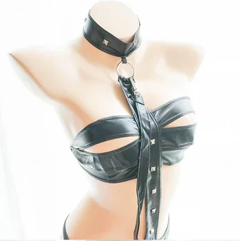 Ženske Umetno Usnje Latex Catsuit Black Patent Odprite Mednožje Obleka, Povoj, nočni klub Pole Dancing Oblačila Seksi Perilo erotično