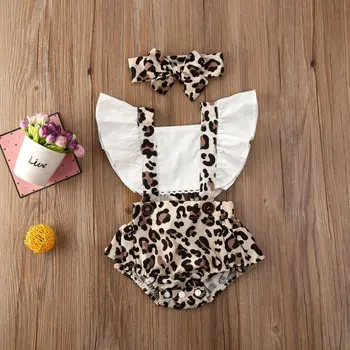 0-24M Newborn Baby Toddler Dekle Leopard, igralne obleke Ruffles Jumpsuit Sunsuit Kombinezon Poletje za Malčke Dekliška Kostumi