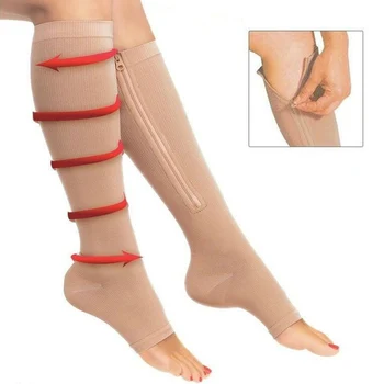 1 Par Gorijo Maščobe Zadrgo Nogavice Ženske Open Toe Preprečiti Krčne Žile Nogavice Dekle Stiskanje Slim Lepoto Noge Zip Shapper