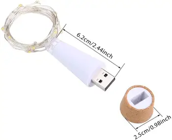 10 Kos 2m 20 LED Plute Steklenico Vila Lučka USB Polnilne za Spalnico Doma Stranka Poroko Božič Okrasni Niz Lučka