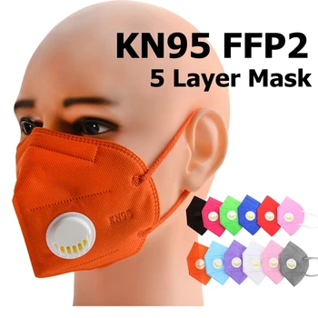100 kozarcev KN95 Maske FFP2 Usta Masko z Ventilom Multicolor 5 Plasti Filter za Dihanje za boj Proti onesnaževanju Zaščitna Mascarillas