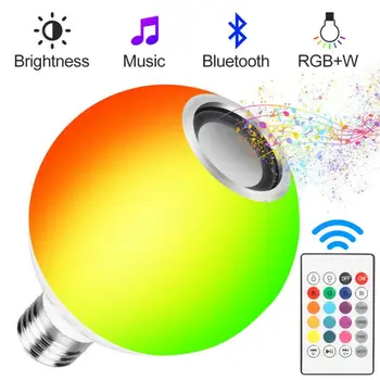 12W Inteligentni E27 RGB Bluetooth zvočnik LED žarnica nastavljiv glasbe svetlobe brezžični LED luči 24 daljinski upravljalnik RGB+Bela