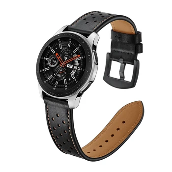 20 mm 22 mm Pravega Usnja Watchband za Samsung Galaxy Watch 42mm 46mm različica Black Brown Luknje Zamenjava Zapestnica Trak Pasu