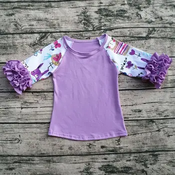 2018 Pomlad Otrok Poletje Natisnjeni Raglan bombažne majice za malčke baby ruffle raglan rokavi cvetlični