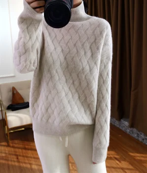 2019 jeseni in pozimi novo kašmir pulover ženska debela visok ovratnik pulover ženske izgubijo glavo mat pleteni pulover