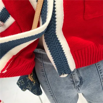 2019 Nove Jesensko Zimske korejski Mode V-vratu Pletene Cardigan Kratek Puloverji Žensk beloprsi Singl Dolg Rokav Pletenine Plašč