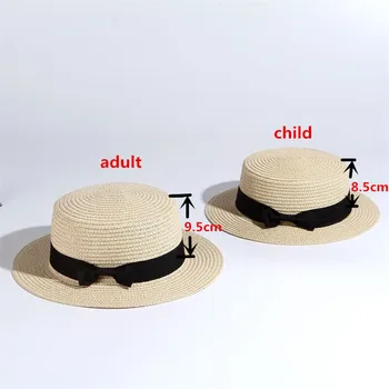 2019 Vroče Starš-otrok sun pokrivalo moški ženske sonce klobuki lok ročno izdelani slame skp plaži Ravno robna klobuk priložnostne dekleta poletje skp 52-55-58 cm