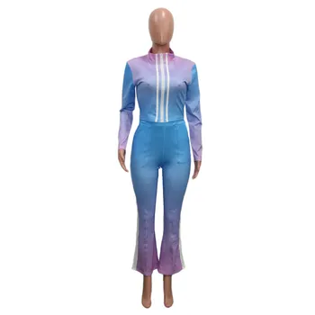 2020 2 Delni Set Ženske Sodijo Oblačila Obleko Gradient Bodycon Zip Vrh Stretch Žep Dokolenke Ujemajoče Niz Debelo Dropshipping