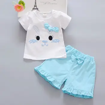 2020 Baby Dekle Moda Oblačila Sklop Srčkan Lok Risanka T-majica + hlače, Obleke, Kompleti Otrok Stranka Rojstni dan Obrabe