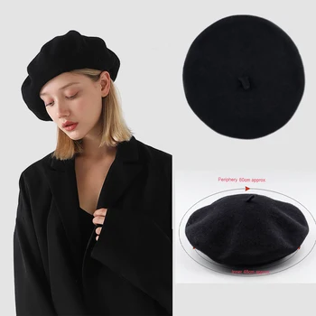 2020 Baretka klobuk za ženske francoski Umetnik Breathful Volnena Kapa Letnik svoboden slog Elegantna Dama, Zimske Kape kažejo obraz mala
