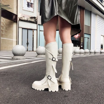 2020 jeseni in pozimi moda street hladen vitez škornji ženske nepremočljiva sredine cevi čevlji Debelo dno ženske čevlje