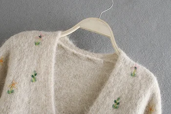 2020 jeseni, pozimi nov modni sweet V-neck vezene beaded enotni-zapenjanje pletene jopice jakna ženske crop tops