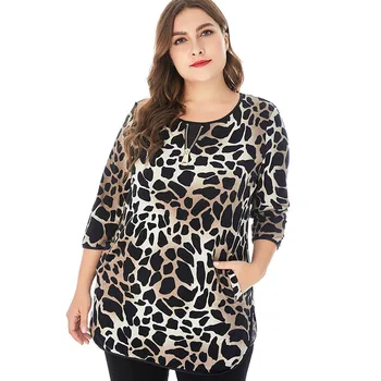2020 Jeseni Ženske Dolg rokav Leopard print majica s kratkimi rokavi moda za ženske Letnik elegantna mama oblačila Plus Velikost Womens Vrhovi