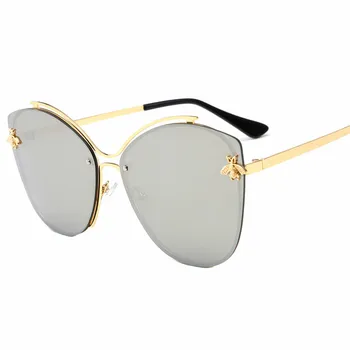 2020 Klasične velike Čebel Mačka Oči, sončna Očala Ženske, Metal Design Prevelik Srebrno Zrcalo sončna Očala Odtenki Sunglass UV400 Očala