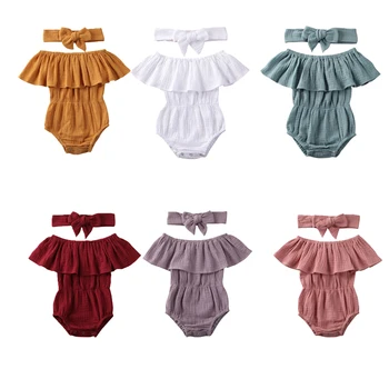 2020 Malčke Baby Dekle Ruffles Rokavi Jumpsuit Klasična Barva Off-ramo Trikotnik Jumpsuit Glavo