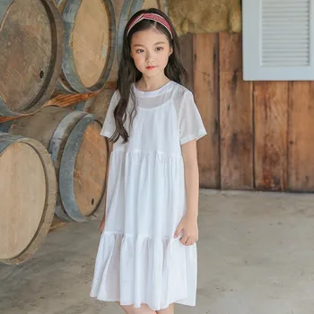 2020 novo bombaž votlih iz poletje oblačenja za dekleta bela ruffles malčka obleko otrok velika punca koleno dolžina obleko teen oblačila