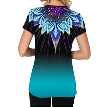 2020 Poletje Novo 3D Print Tee Majice s Kratkimi Rokavi Ženske Gradient Barvno Tiskanje Gumb Tshirt Moda Ulične Camiseta Mujer