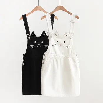 2020 poletje sundress ženske dekle suspender obleko luštna kawaii mačka vezenje risanka trak obleko črna bela ženska vestidos