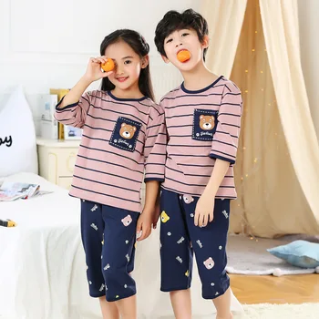 2020 Pomlad Poletje Otroci Pižame Homewear Komplet Dojenček Pol Sleeved Sleepwear Fantje Dekleta More Pižame Otroci Bombaž 3-16Y teen