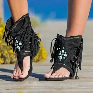 2020 Vrh prodajalec - Ženske tassel sandali seksi Vzorec Velikosti Rimu Sandali Ženske Anti-slip Vroče Prodajo Klini Poletni čevlji